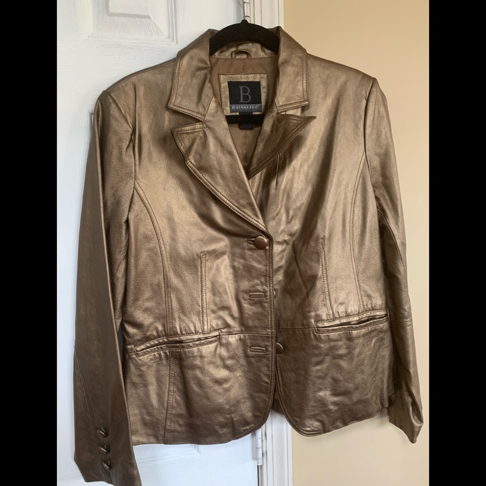 Bernardo metallic gold 100% leather jacket